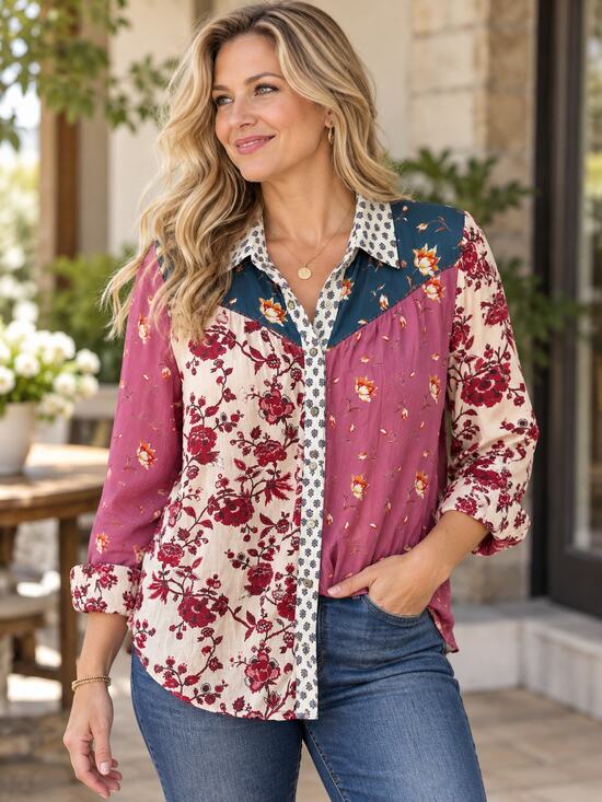 Sundance Tops - Sundance Size M Patchwork Floral Button Front Shirt 100% Cotton Boho Western